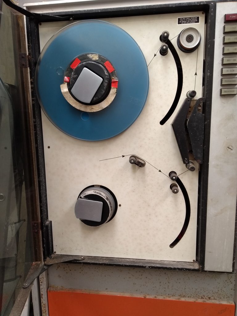 A close up of the 9 track tape drive.